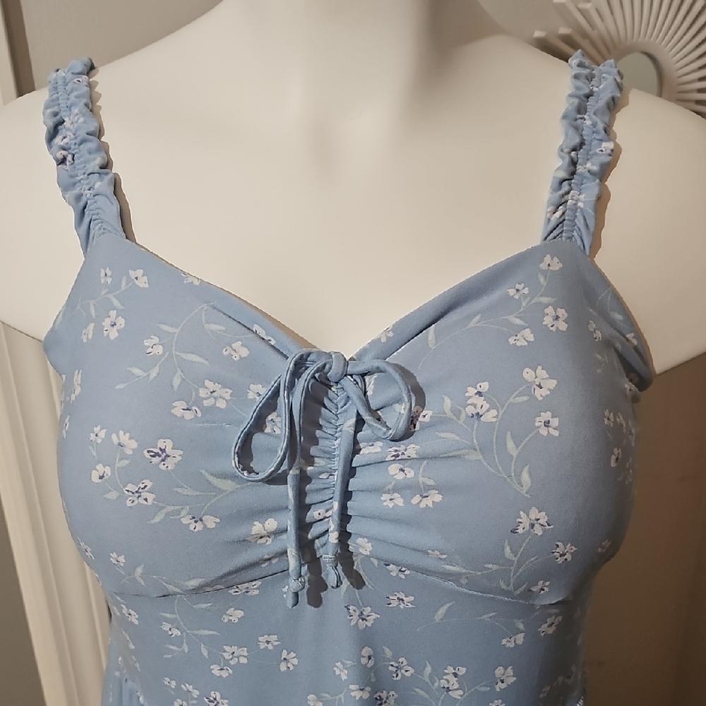 Light Blue Floral Sundress with Ruching - Picture 3 of 8